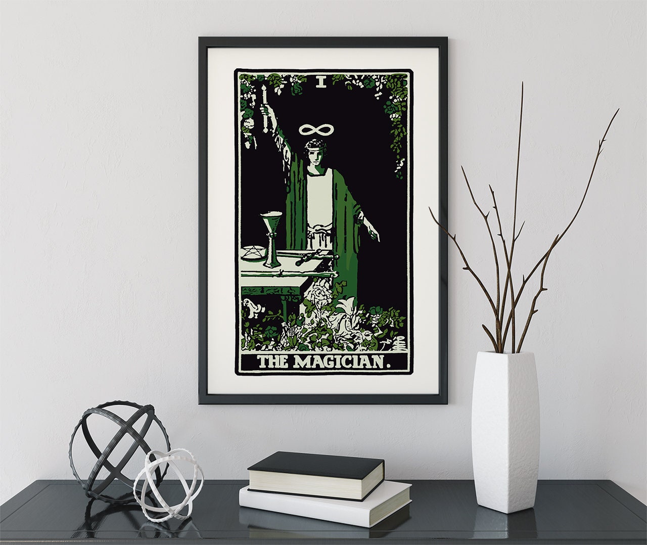The Magician - Tarot Card Print - The Magician Card Emerald Green and Black Poster, No Frame