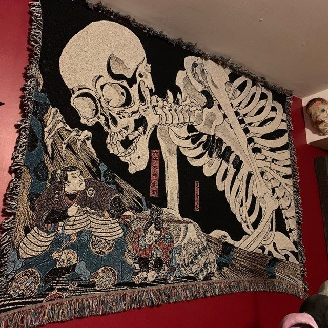 Woven Cotton Blanket - The Witch And The Skeleton Spectre