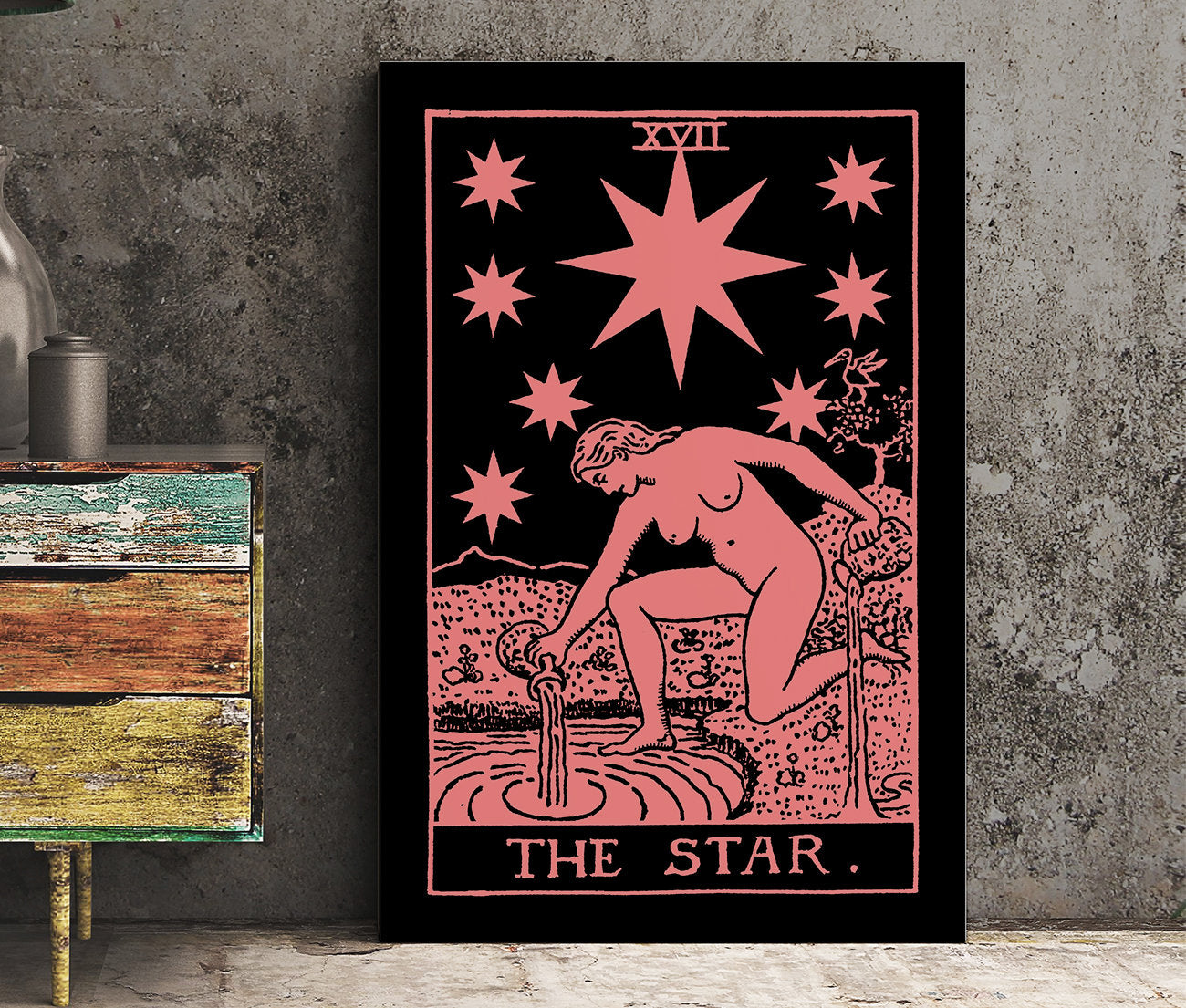 The Star - Tarot Card Print - The Star Pink and White Poster, No Frame