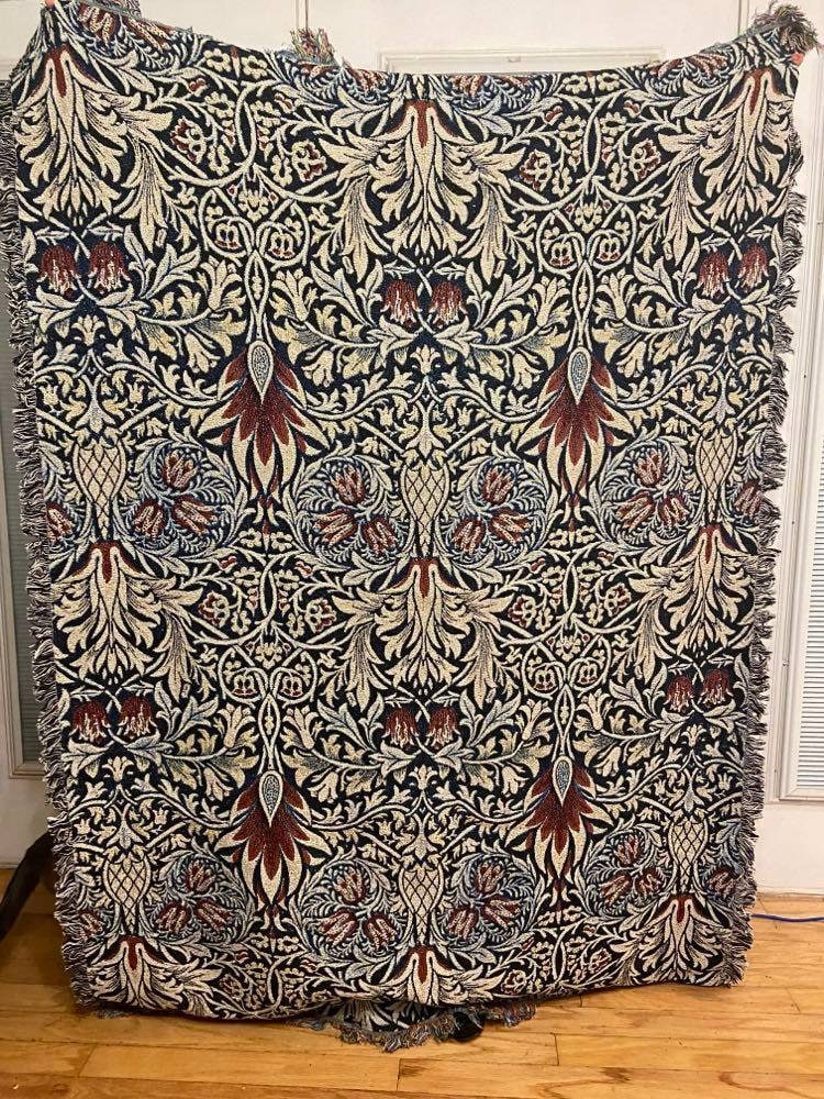 William Morris Floral Tapestry: Woven Cotton Bohemian Blanket by DesignBohemian