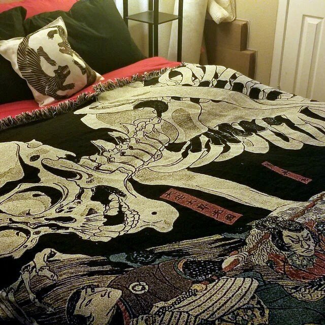 Woven Cotton Blanket - The Witch And The Skeleton Spectre