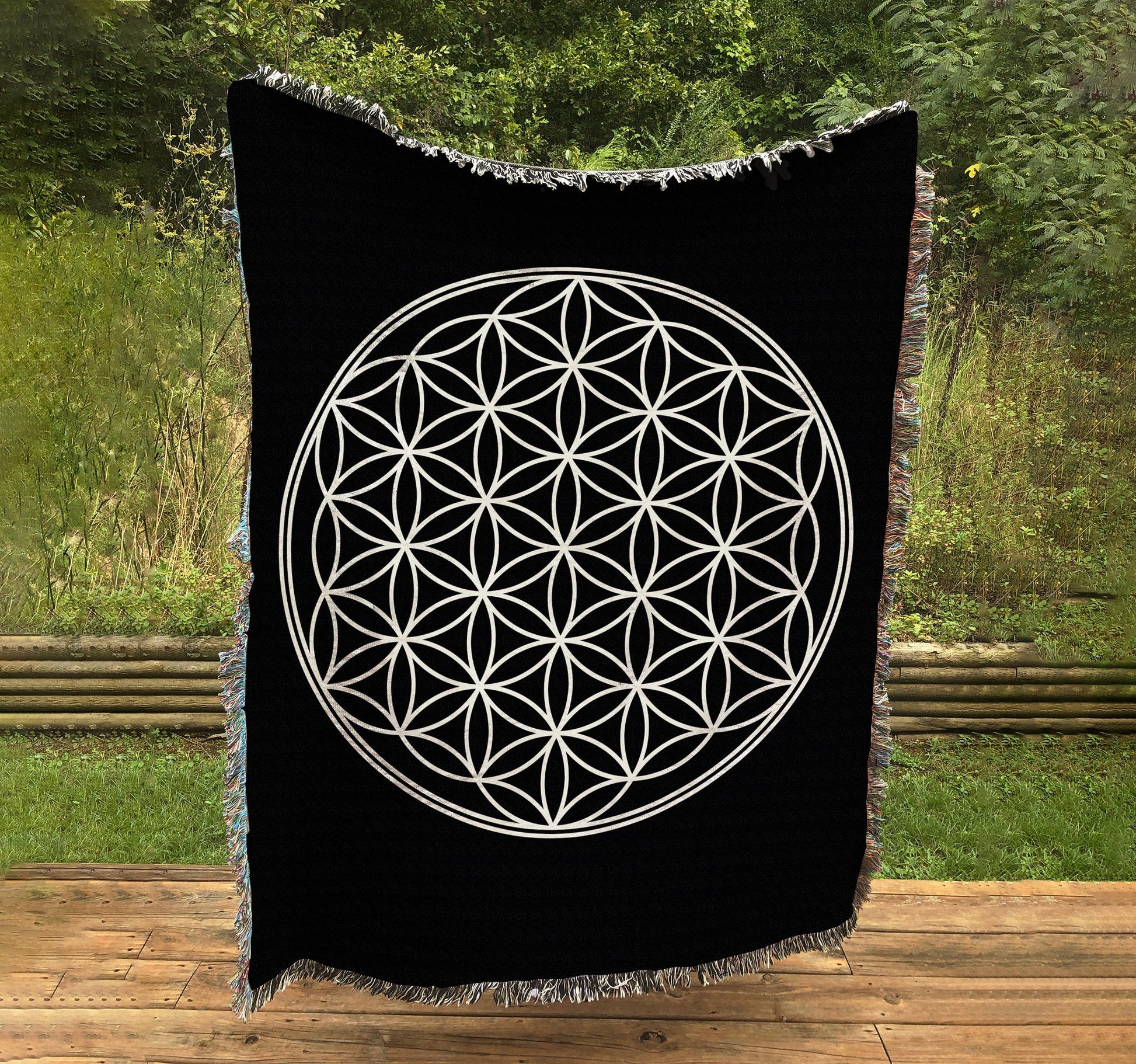 Flower of Life Woven Blanket, Sacred Geometry Tapestry