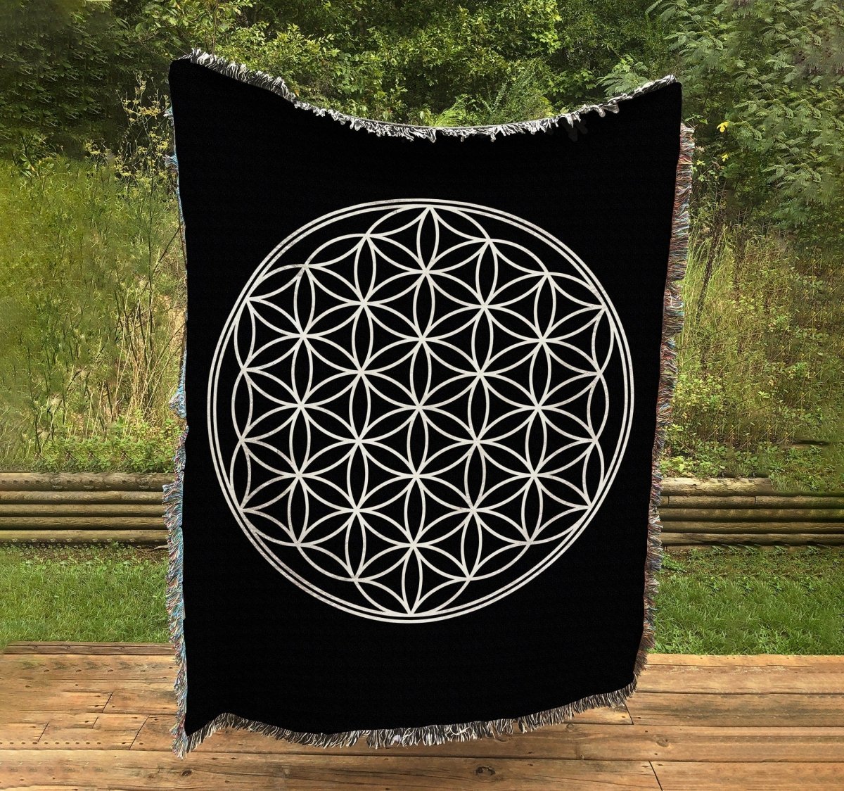 Flower of Life Woven Blanket, Sacred Geometry Tapestry