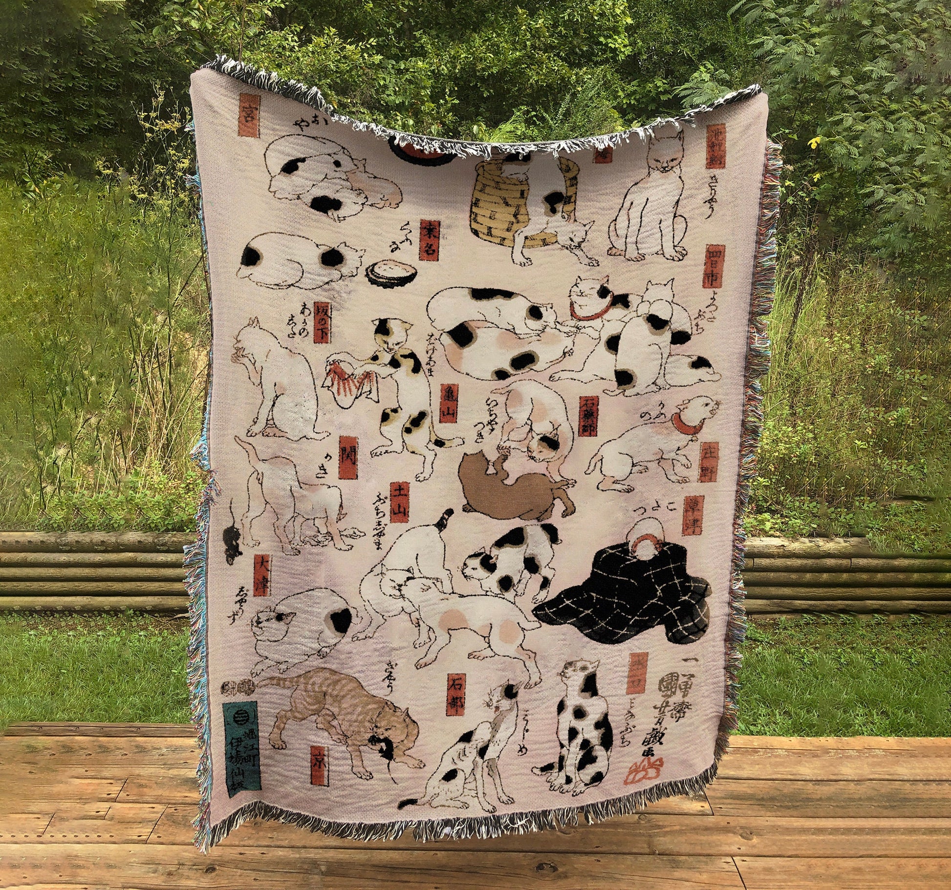 Woven Cotton Blanket - Japanese Cats