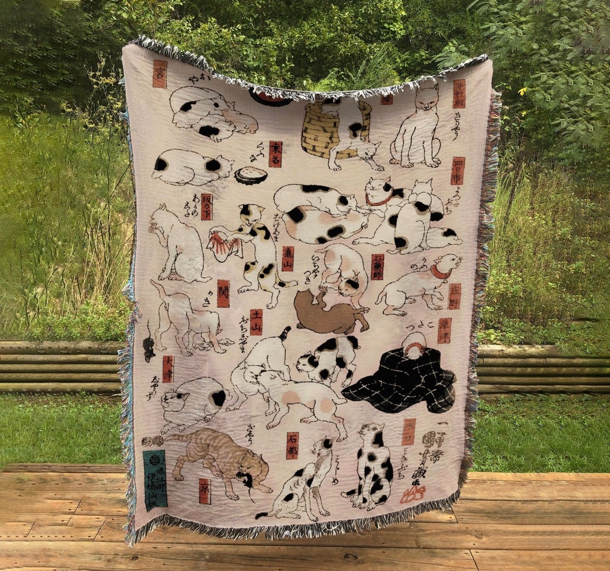 Woven Cotton Blanket - Japanese Cats