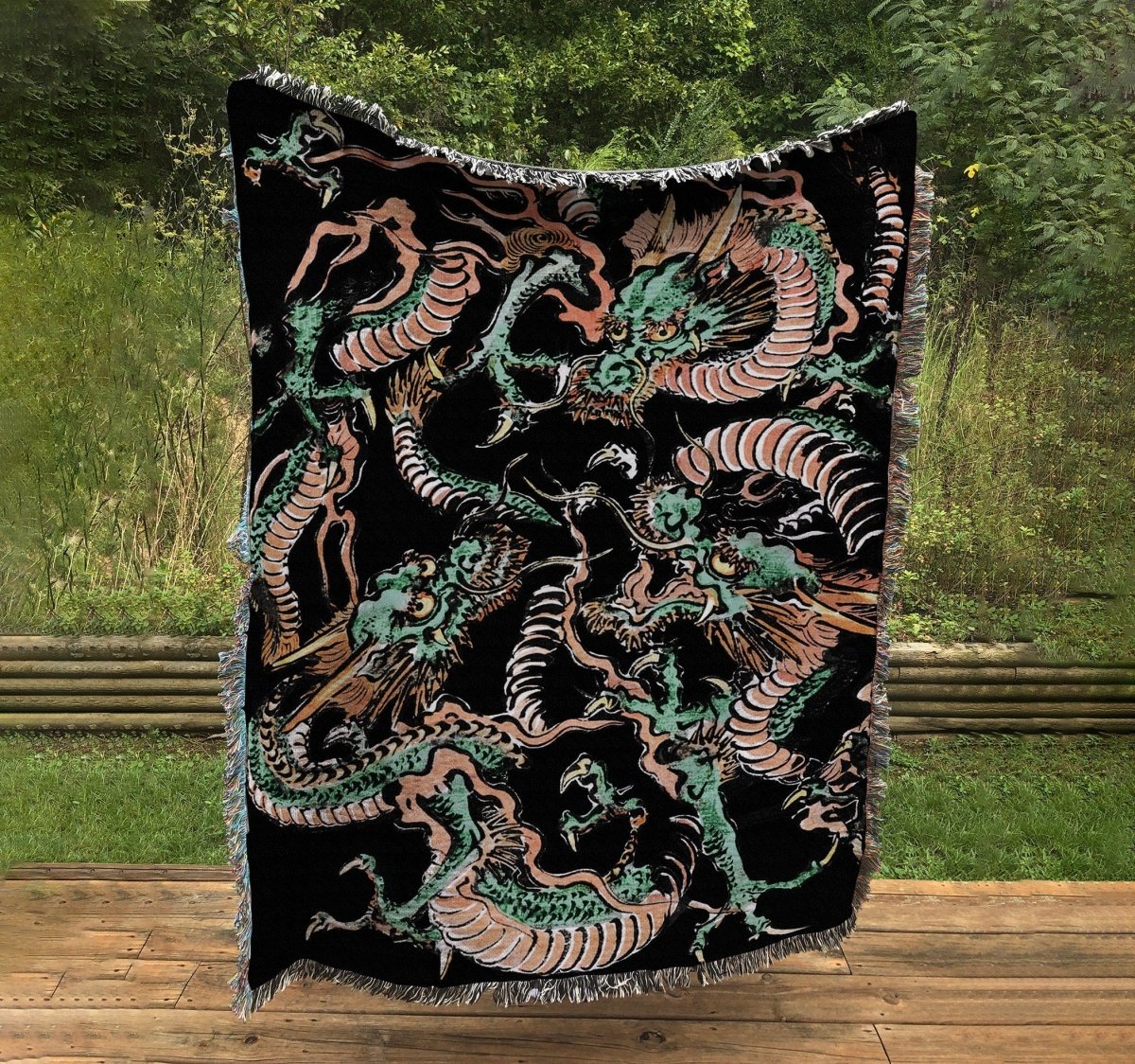Woven Cotton Blanket - Japanese Dragons