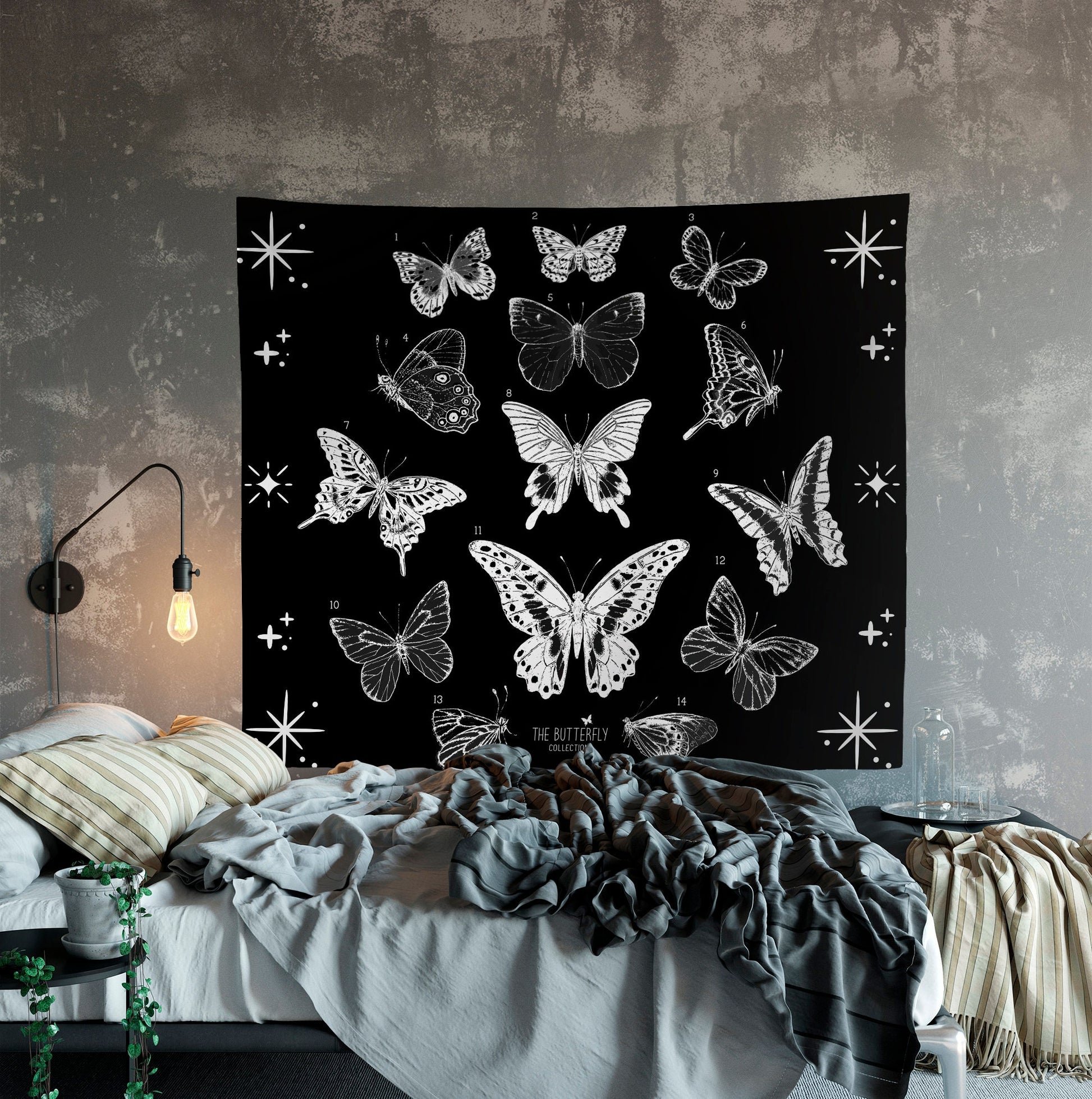Butterflies Tapestry - Black and White - Goth Butterflies - Dorm Tapestry - Butterfly collection