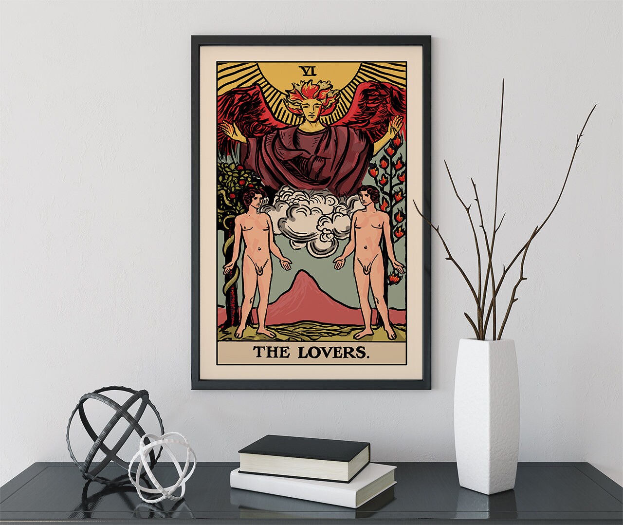 The Lovers - Tarot Card Print - Two Men Lovers Card Poster, No Frame