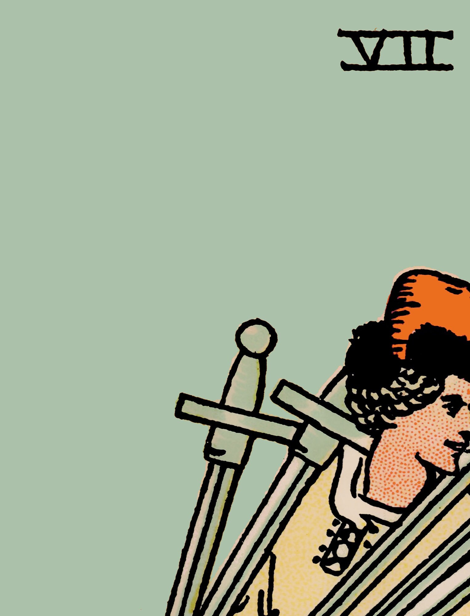 7 of Swords - Tarot Card Print - The Seven of Swords Blue Sky Card Poster, No Frame