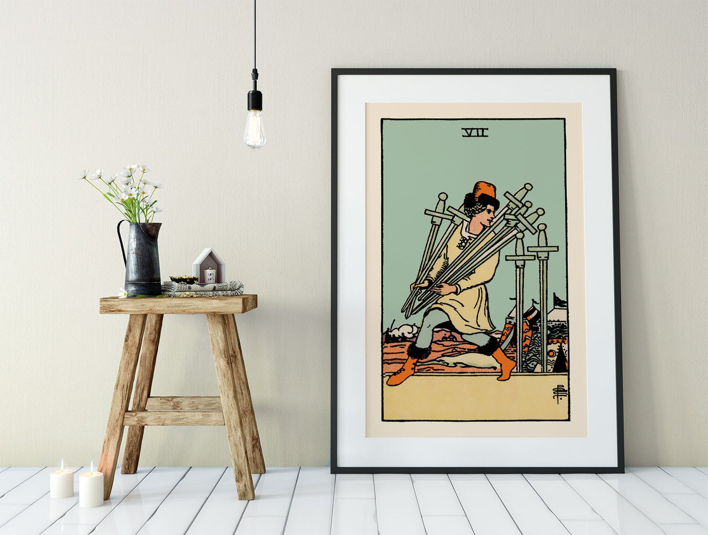 7 of Swords - Tarot Card Print - The Seven of Swords Blue Sky Card Poster, No Frame