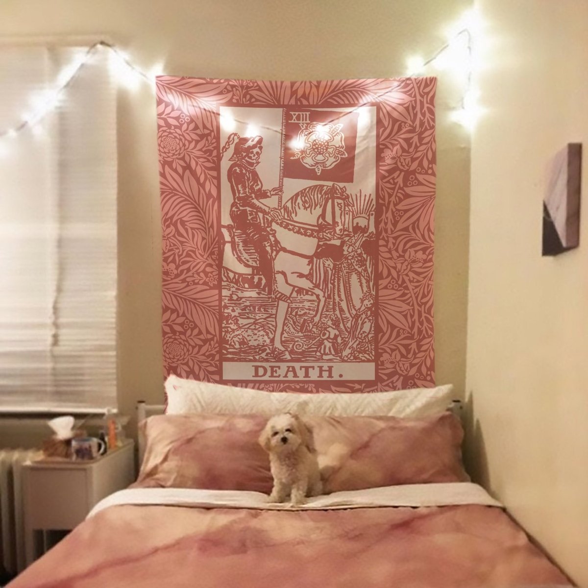 Death Tarot Card Tapestry - Pink Rider Waite Smith Design
