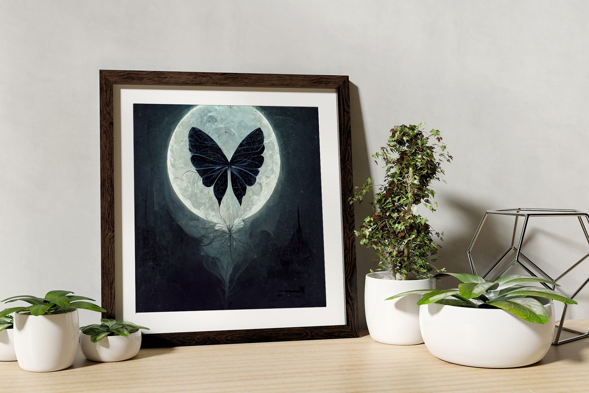 Butterfly Moon Painting - Print - Black and White Moths and Butterflies - Mandala Square - For Your Sacred Space by DesignBohemian