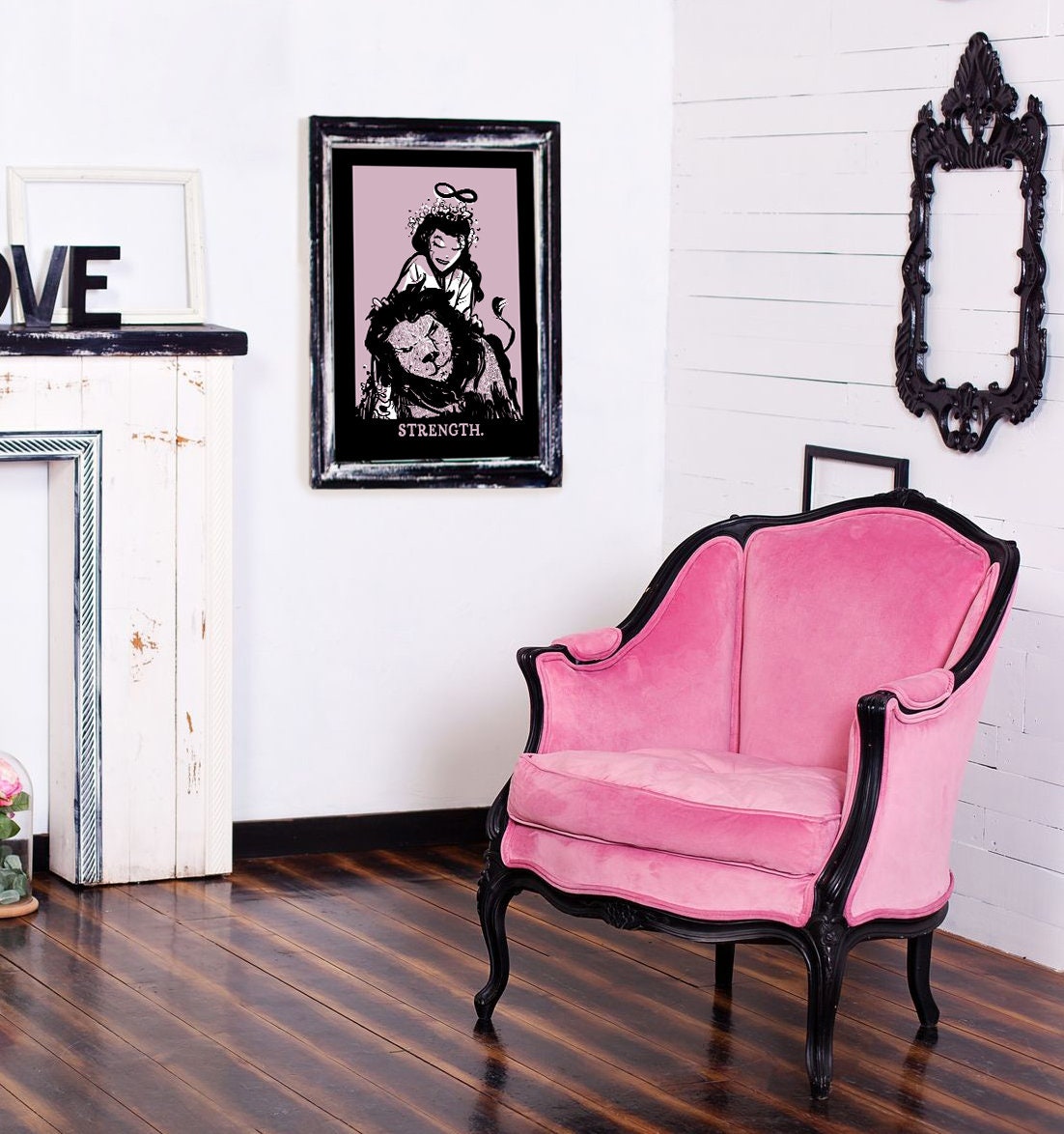 Strength Tarot Print - Goth Print - Pink Goth Tarot Poster - Pastel Tarot - Grunge Print