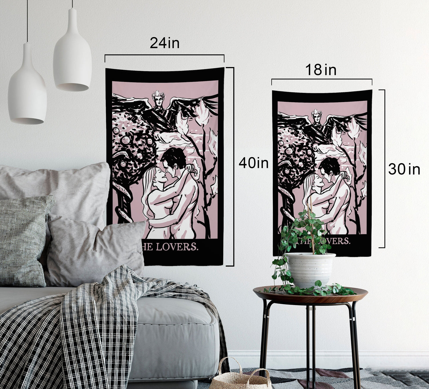 The Lovers Tarot Tapestry: Pink Pastel Grunge Art by DesignBohemian