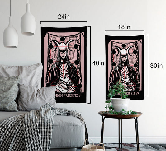 High Priestess Tarot Tapestry: Unique Pink Tarot Design by DesignBohemian