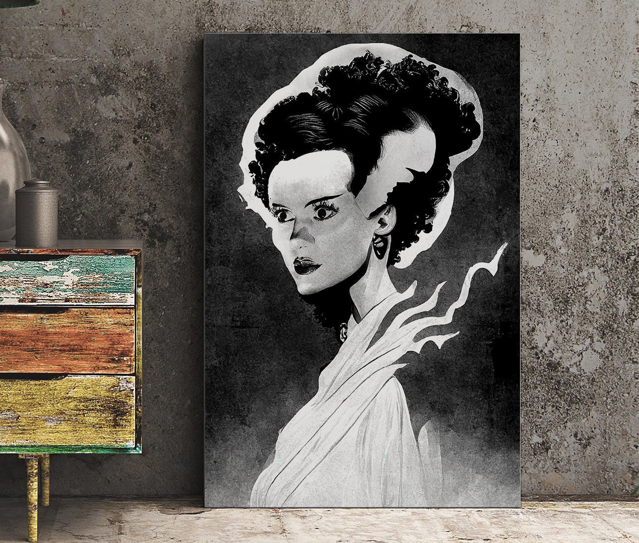 Bride of Frankenstein Print, The Bride of Frankenstein's Monster, Mary Shelley, Classic Monster, Halloween Poster, No Frame