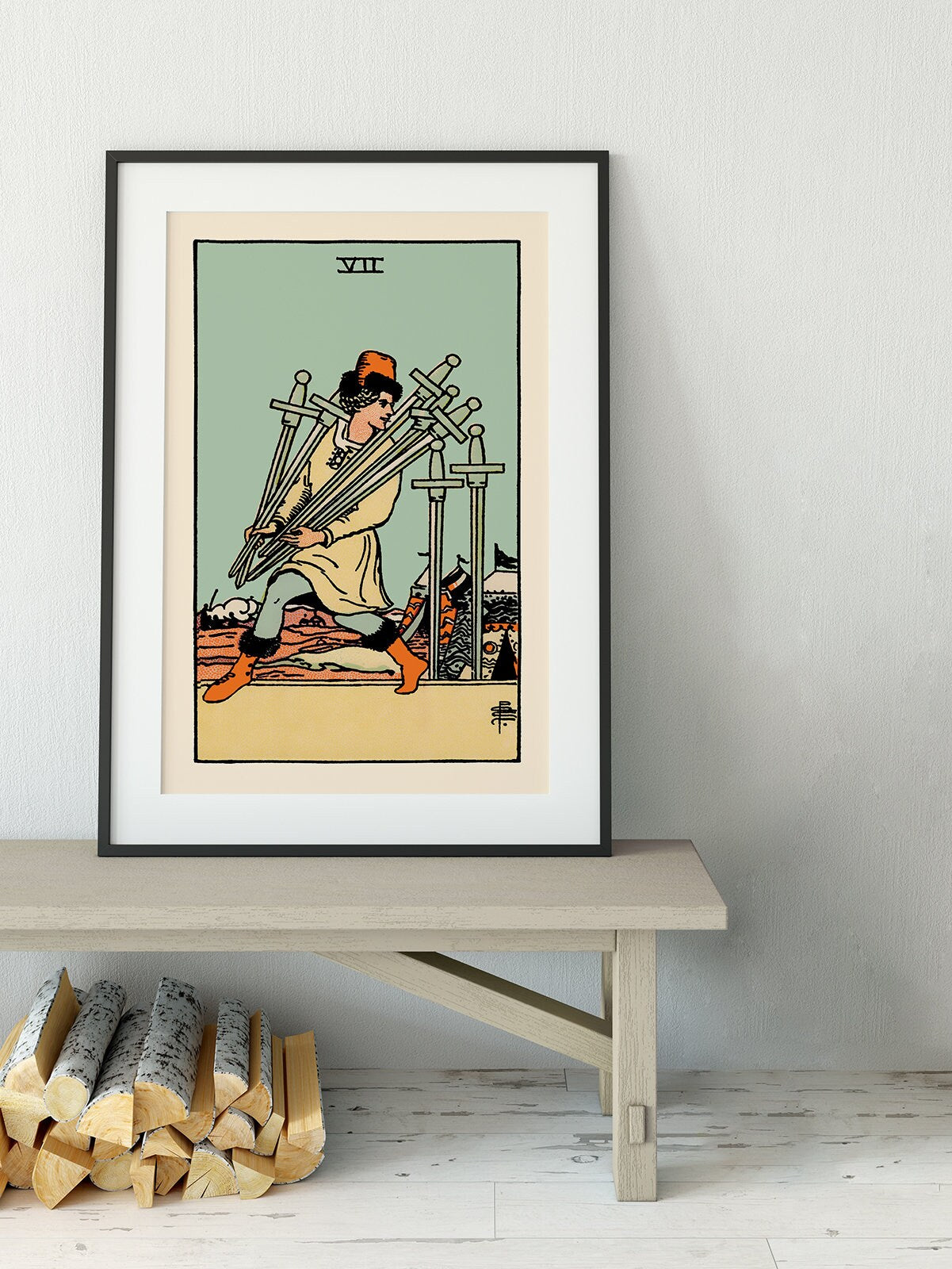 7 of Swords - Tarot Card Print - The Seven of Swords Blue Sky Card Poster, No Frame