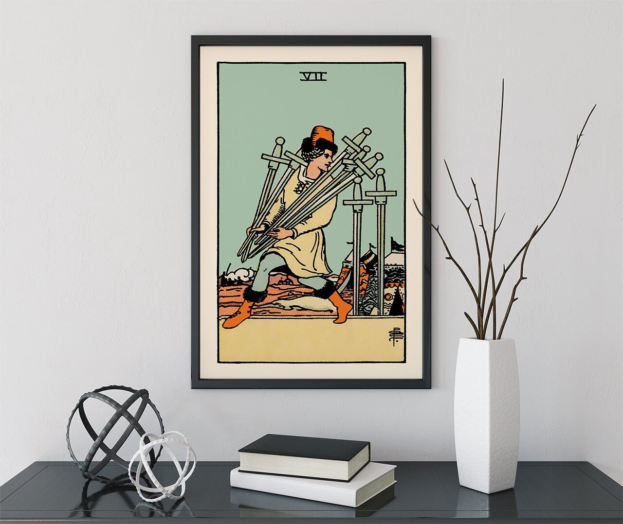 7 of Swords - Tarot Card Print - The Seven of Swords Blue Sky Card Poster, No Frame