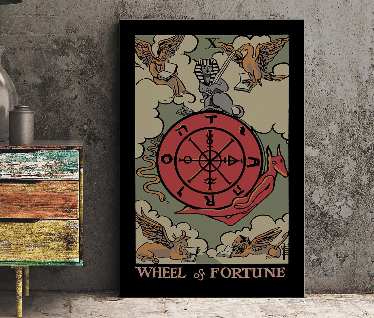 Wheel Of Fortune - Tarot Card Print - Tarot Card The Wheel Of Fortune Darker Colorway Card Color Block Poster Eclectic Tarot, No Frame