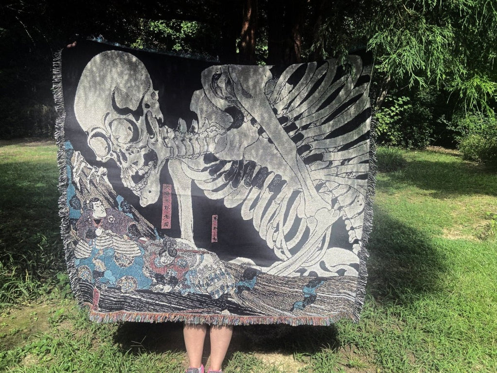 Woven Cotton Blanket - The Witch And The Skeleton Spectre