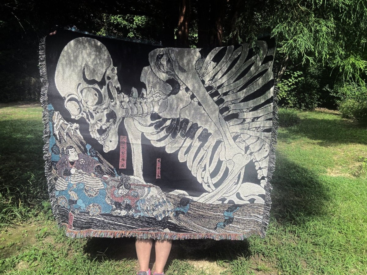 Woven Cotton Blanket - The Witch And The Skeleton Spectre