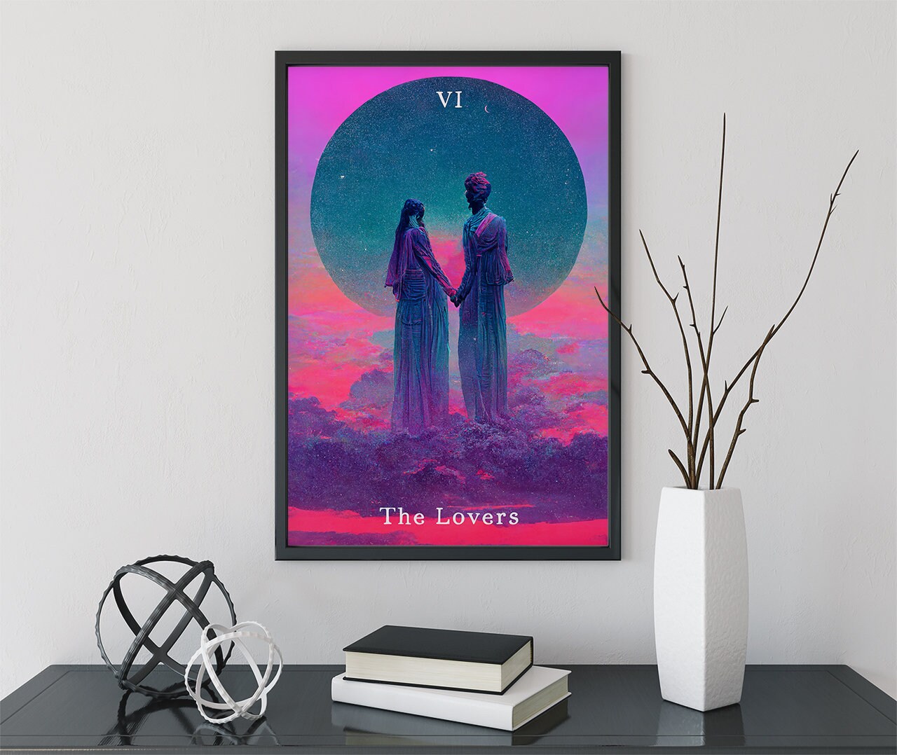 The Lovers- Tarot Card Print - The Lovers Card Vaporwave Poster, No Frame