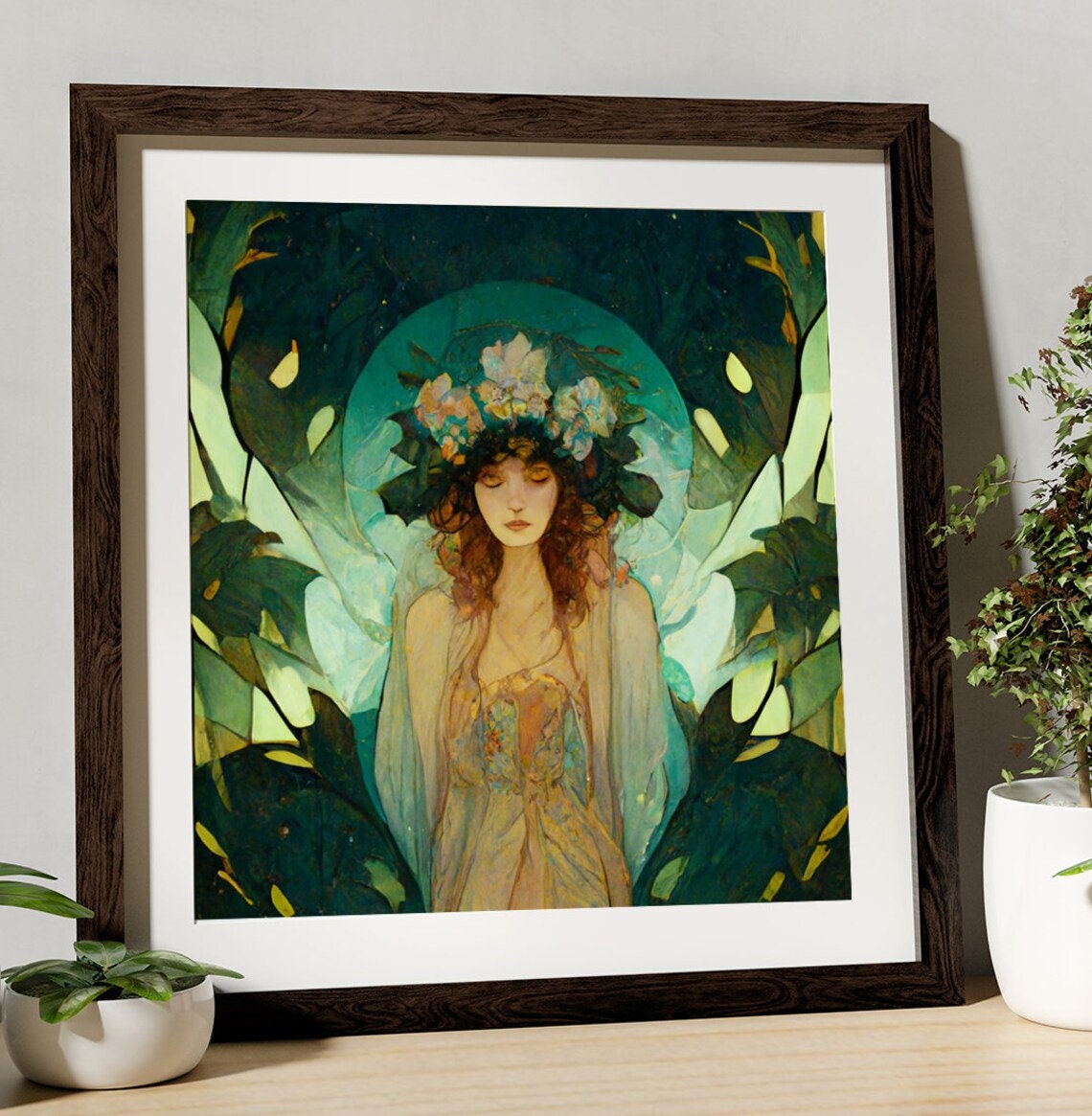 Art Nouveau Goddess Print: Harvest Moon, Floral Crown by DesignBohemian