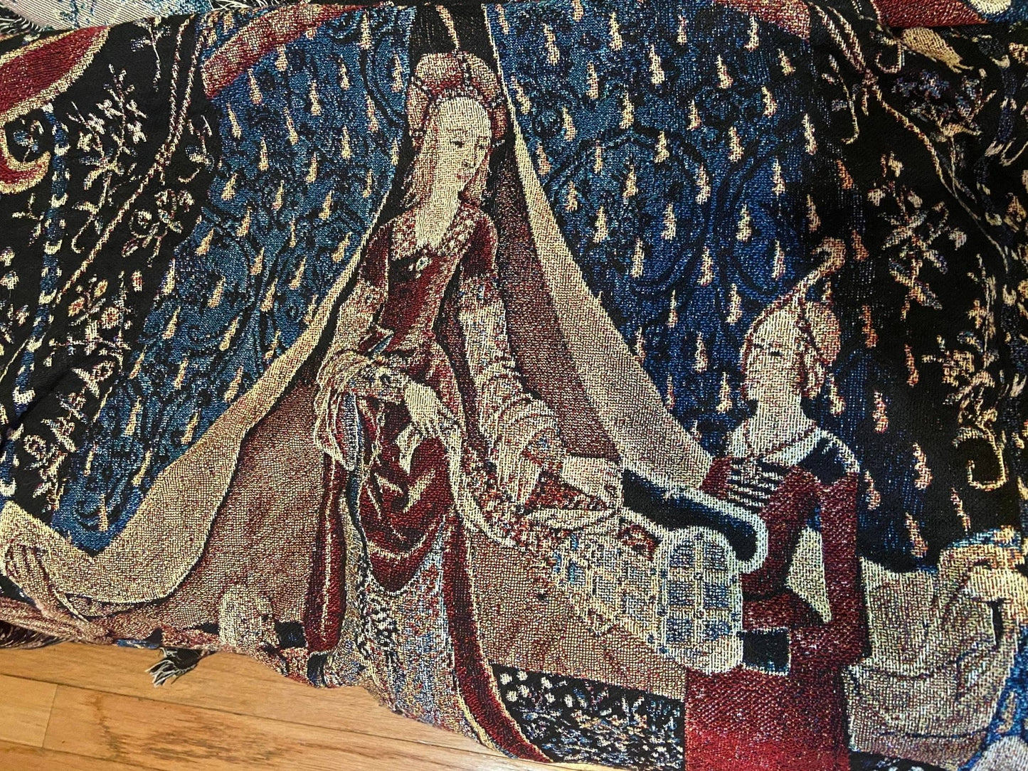Lady and Unicorn Woven Blanket: Medieval Tapestry, USA Made Cotton by DesignBohemian