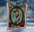 Christmas Woven Blanket - The world as an Elf Tarot Card - Rider Waite Deck - Cotton