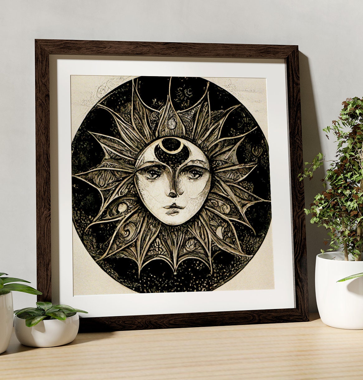 Sun Mandala Print - Art Nouveau - Flower Print Square by DesignBohemian