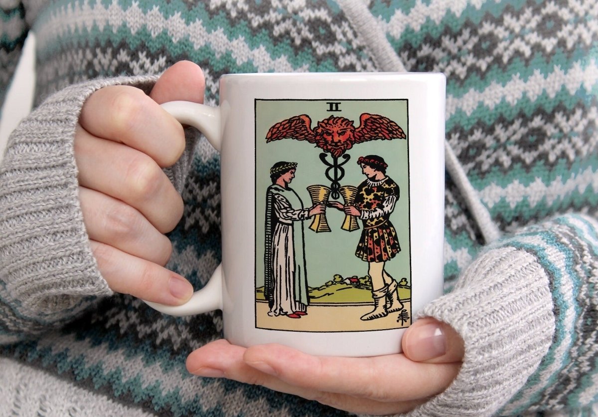 Two of Cups Tarot Card Mug, Rider Waite Smith Deck