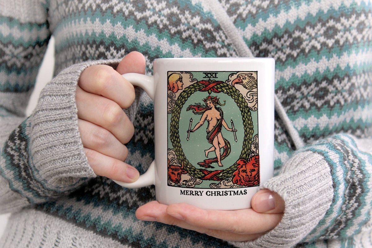 The World Tarot Card Coffee Mug - Christmas Elf Design