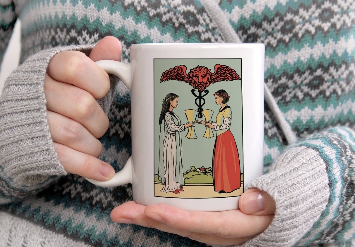 Two of Cups Tarot Card Coffee Mug: Rider Waite Smith Deck
