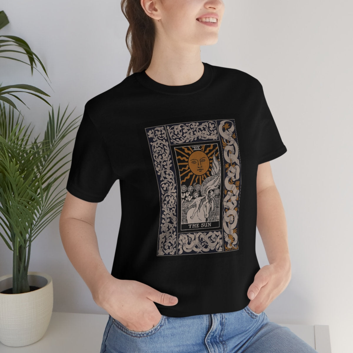 The Sun Tarot Shirt - Vintage Tarot Design - Black Unisex Jersey Short Sleeve Tee