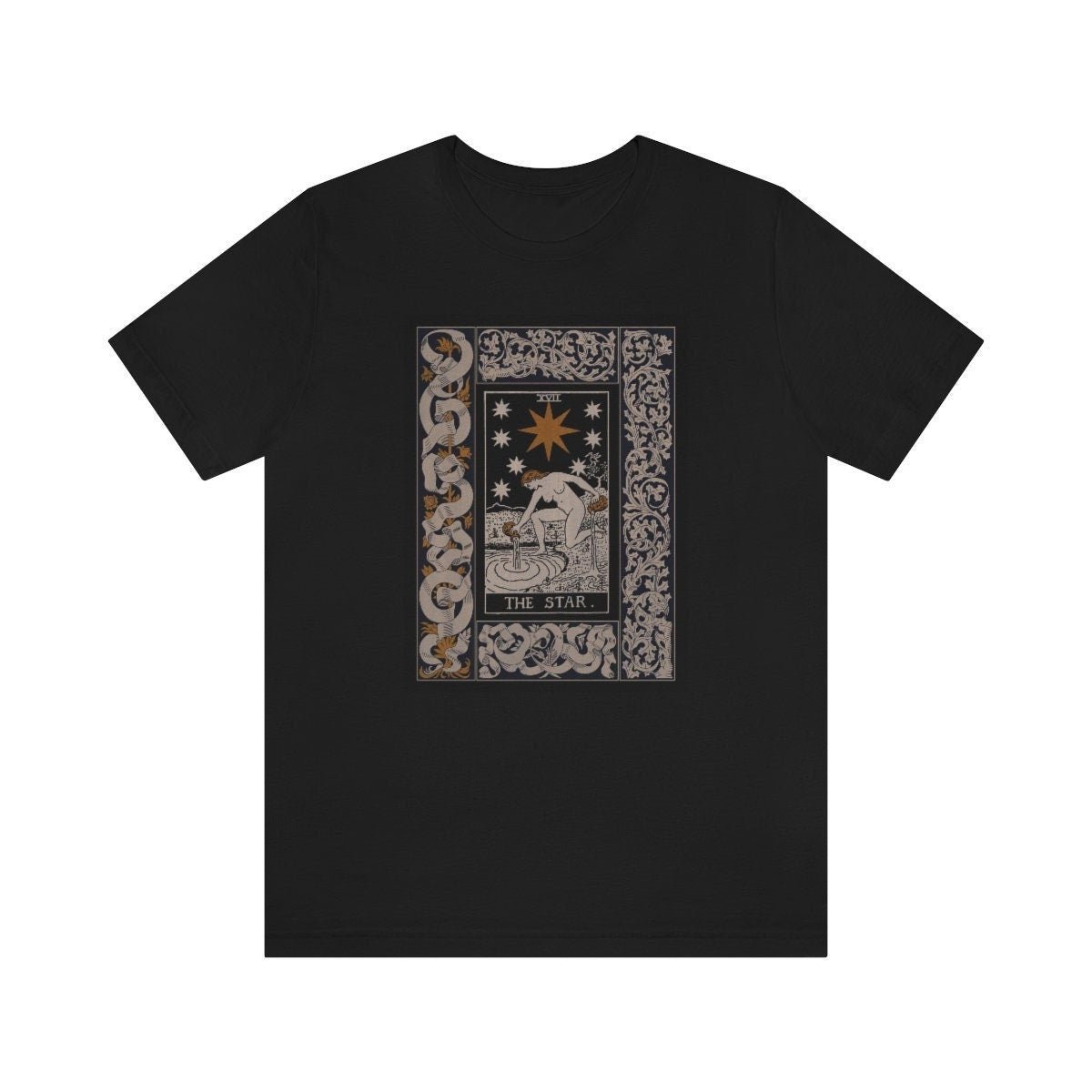 The Star Tarot Shirt - Vintage Tarot Design - Black Unisex Jersey Short Sleeve Tee