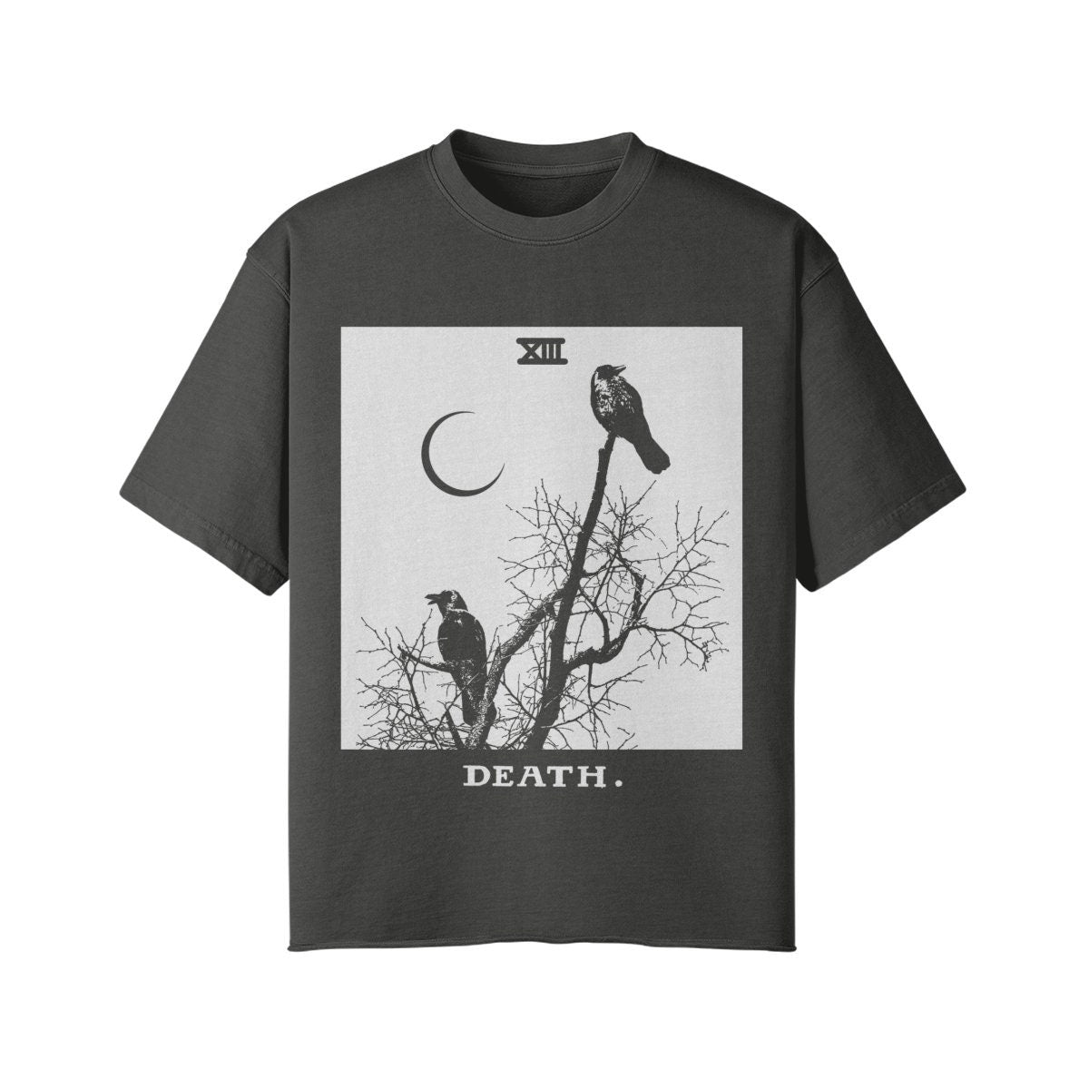 Death Card Shirt - Streetwear - Black Crows Shirt - Vintage Style- Unisex Faded Raw Hem T-shirt
