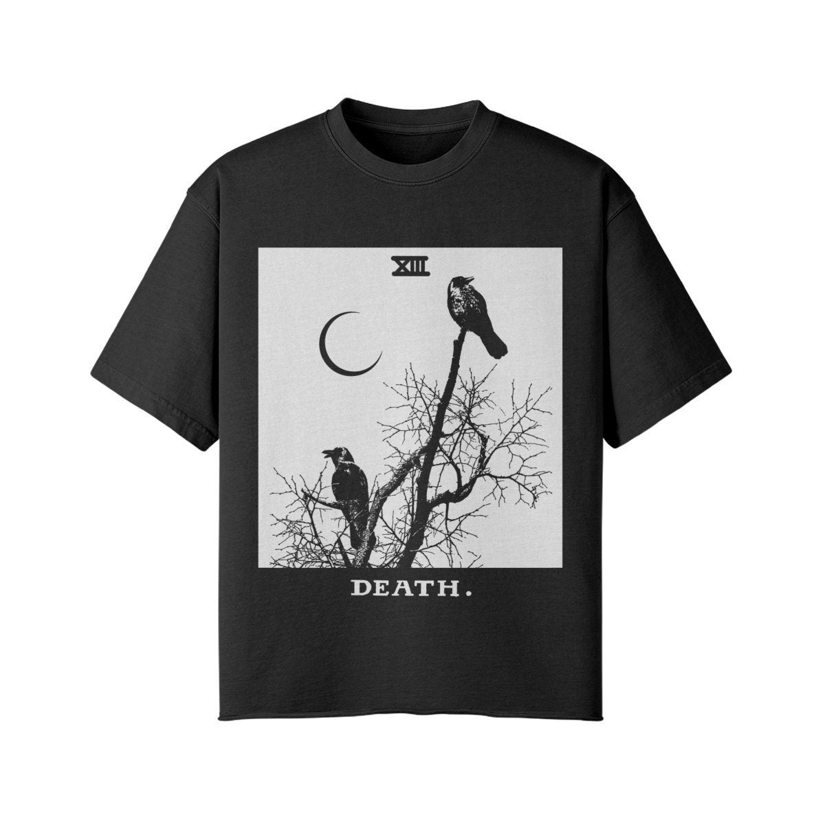 Death Card Shirt - Streetwear - Black Crows Shirt - Vintage Style- Unisex Faded Raw Hem T-shirt