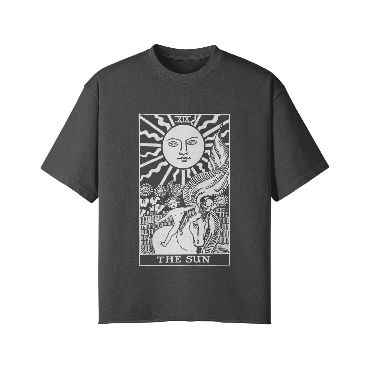 The Sun Tarot Shirt - Oversized - High Streetwear - Unisex Faded Raw Hem T-shirt