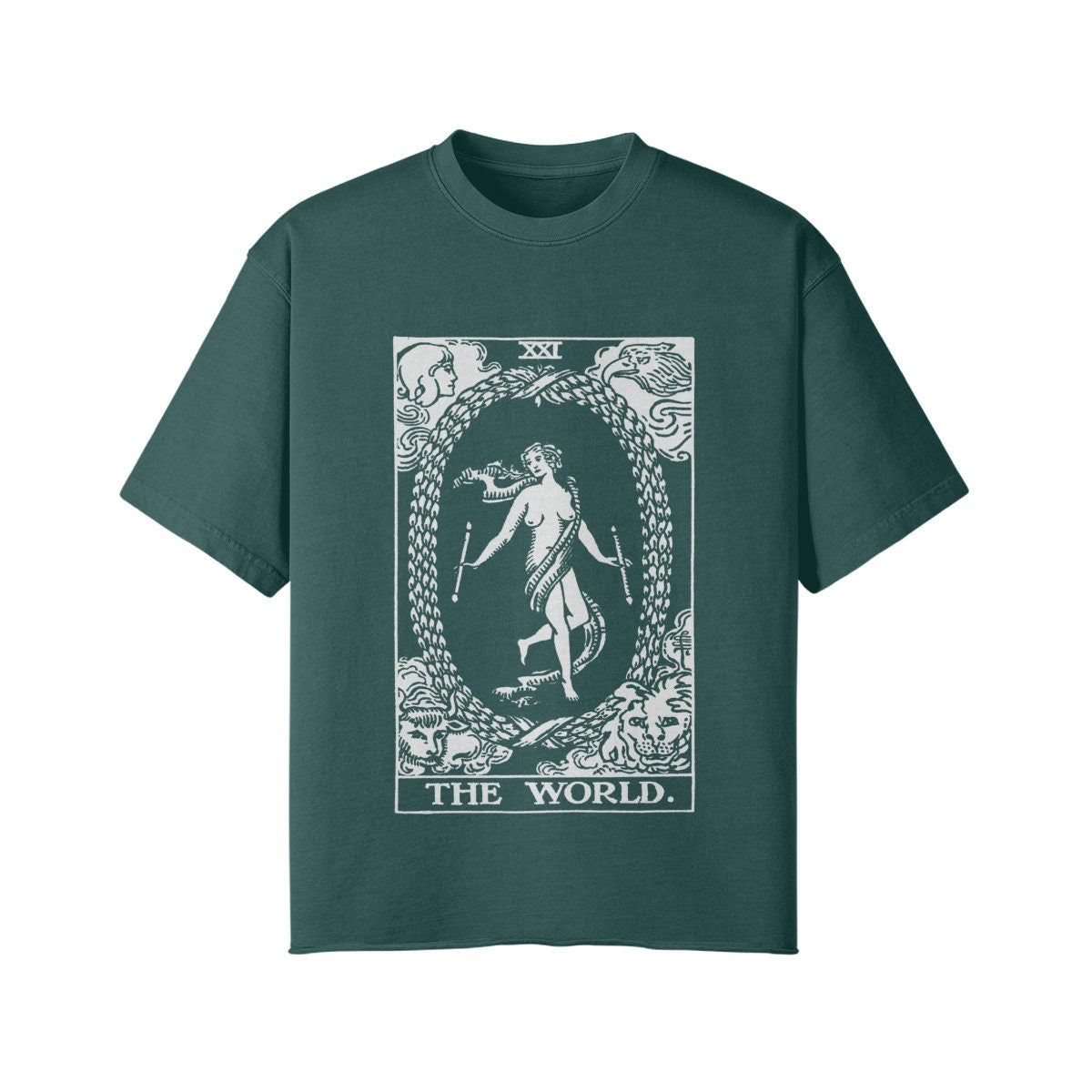 The World Card Shirt - Tarot Shirt - Streetwear - Oversized - Vintage - Unisex Faded Raw Hem T-shirt