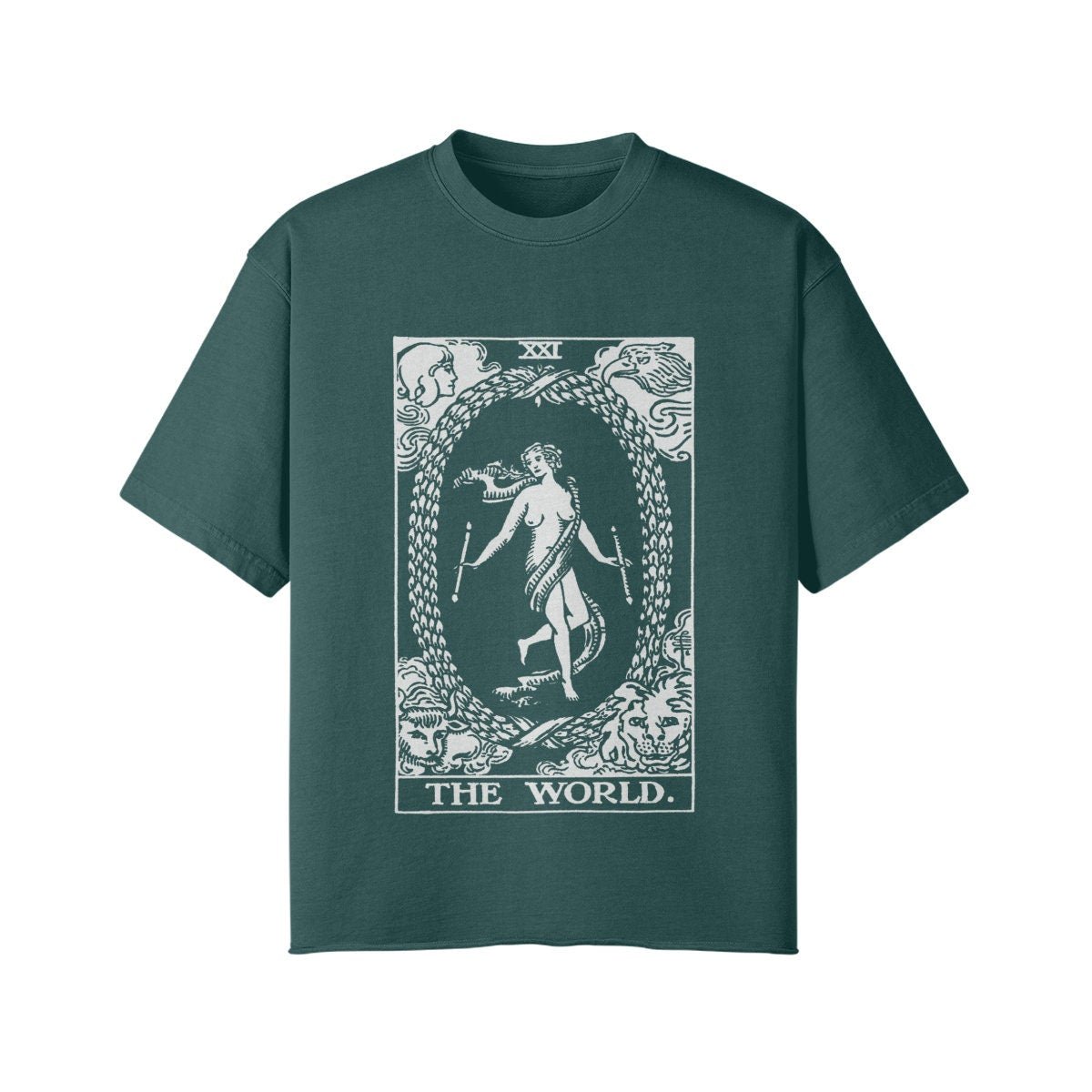 The World Card Shirt - Tarot Shirt - Streetwear - Oversized - Vintage - Unisex Faded Raw Hem T-shirt