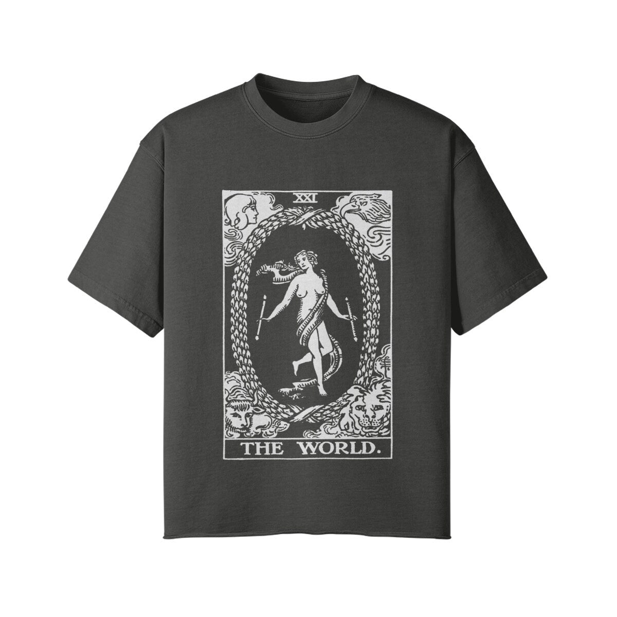 The World Card Shirt - Tarot Shirt - Streetwear - Oversized - Vintage - Unisex Faded Raw Hem T-shirt
