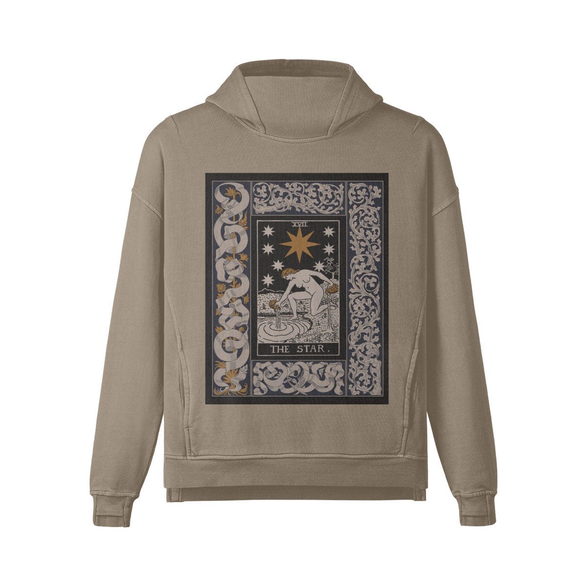 Tarot Hoodie - The Star Tarot Card Hoodie - Unisex Washed Slit Hem Turtleneck Hoodie