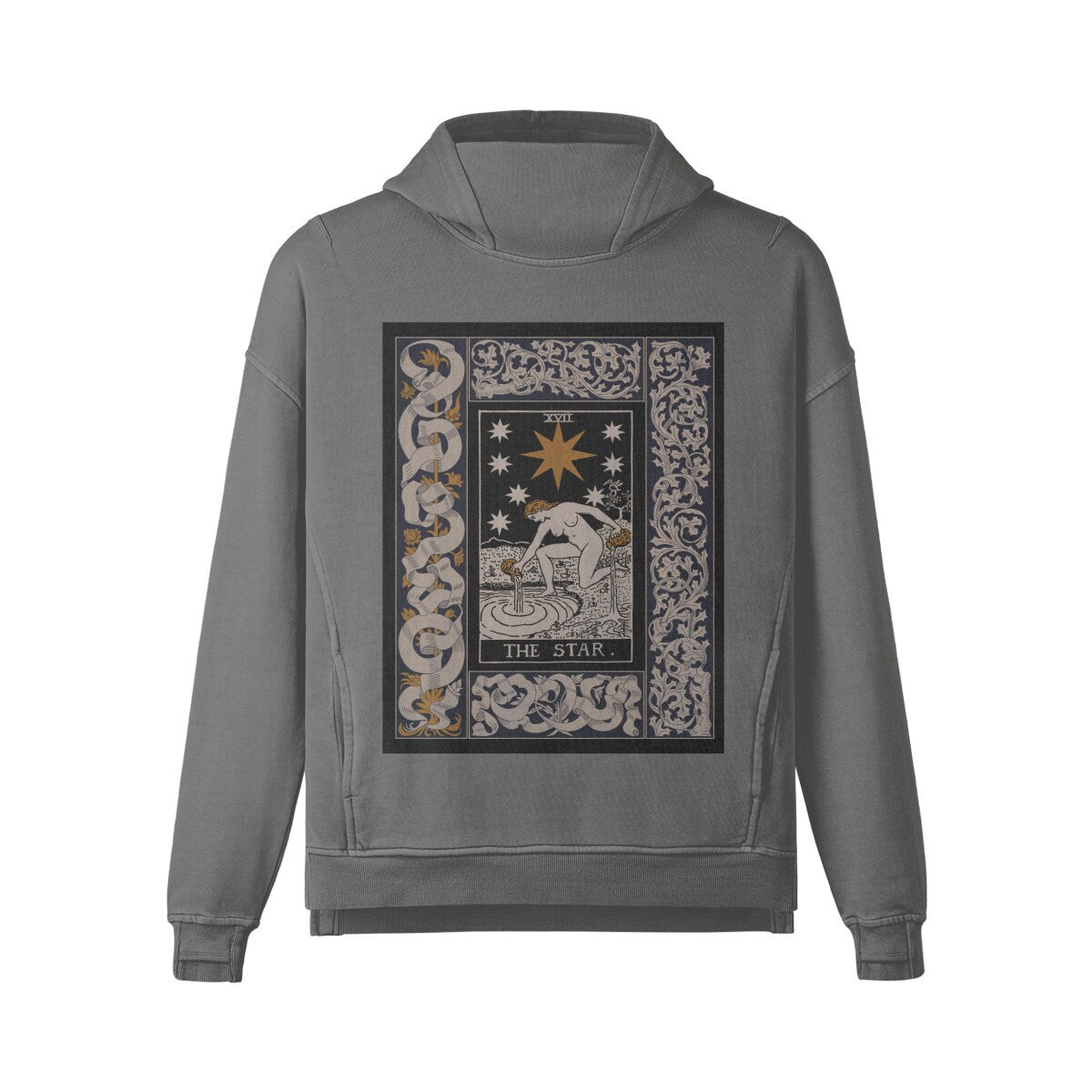 Tarot Hoodie - The Star Tarot Card Hoodie - Unisex Washed Slit Hem Turtleneck Hoodie