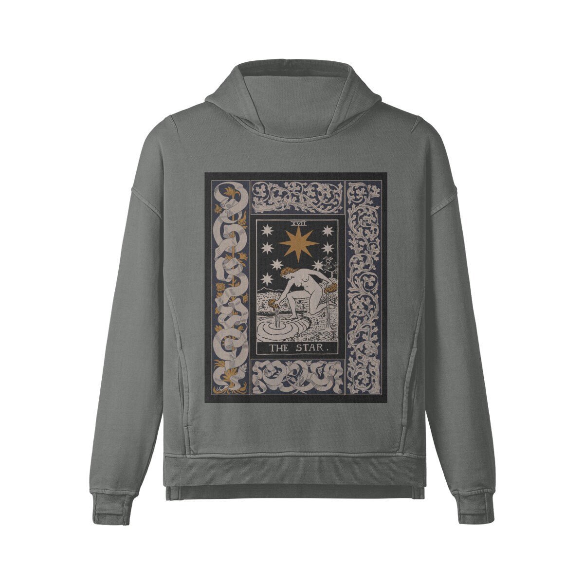 Tarot Hoodie - The Star Tarot Card Hoodie - Unisex Washed Slit Hem Turtleneck Hoodie