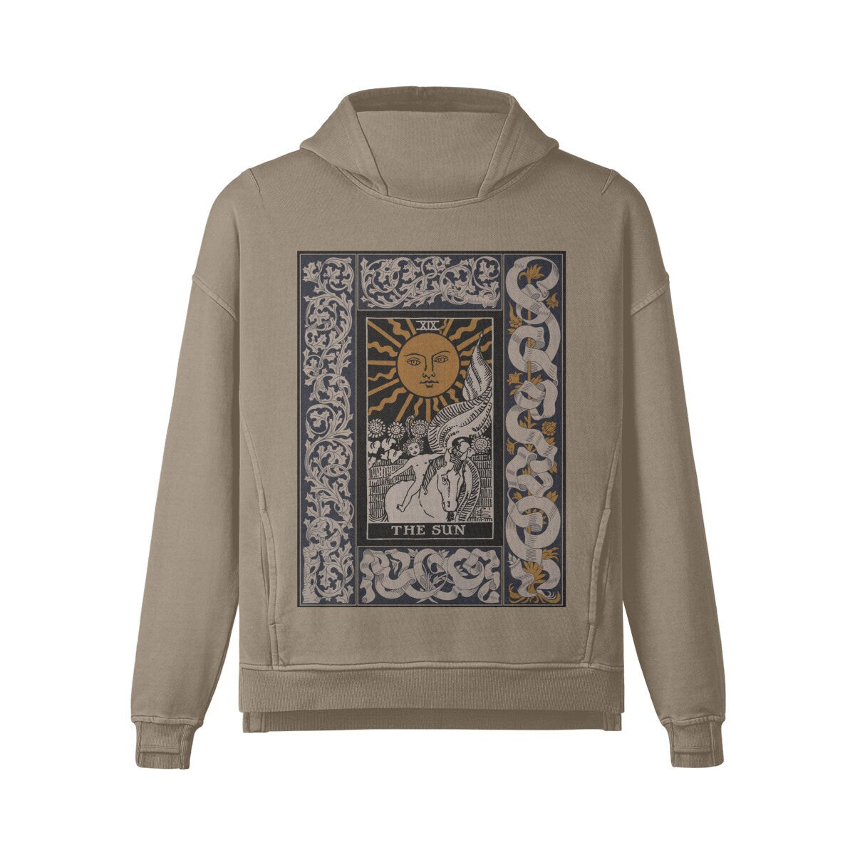 Tarot Hoodie - The Sun Card - Mens or Womens - Washed Slit Hem Turtleneck Hoodie