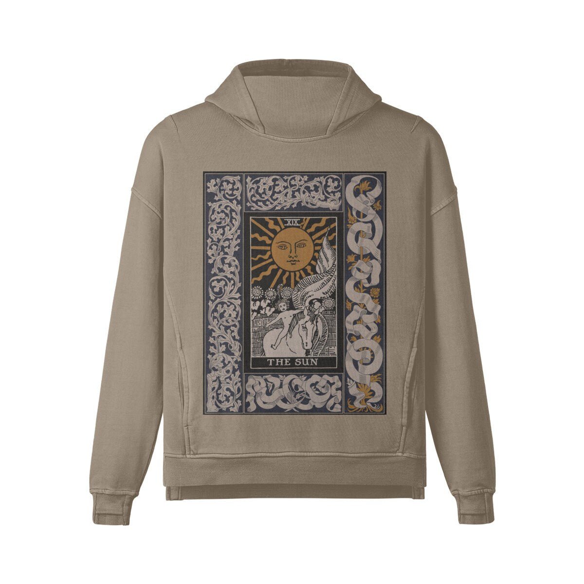 Tarot Hoodie - The Sun Card - Mens or Womens - Washed Slit Hem Turtleneck Hoodie