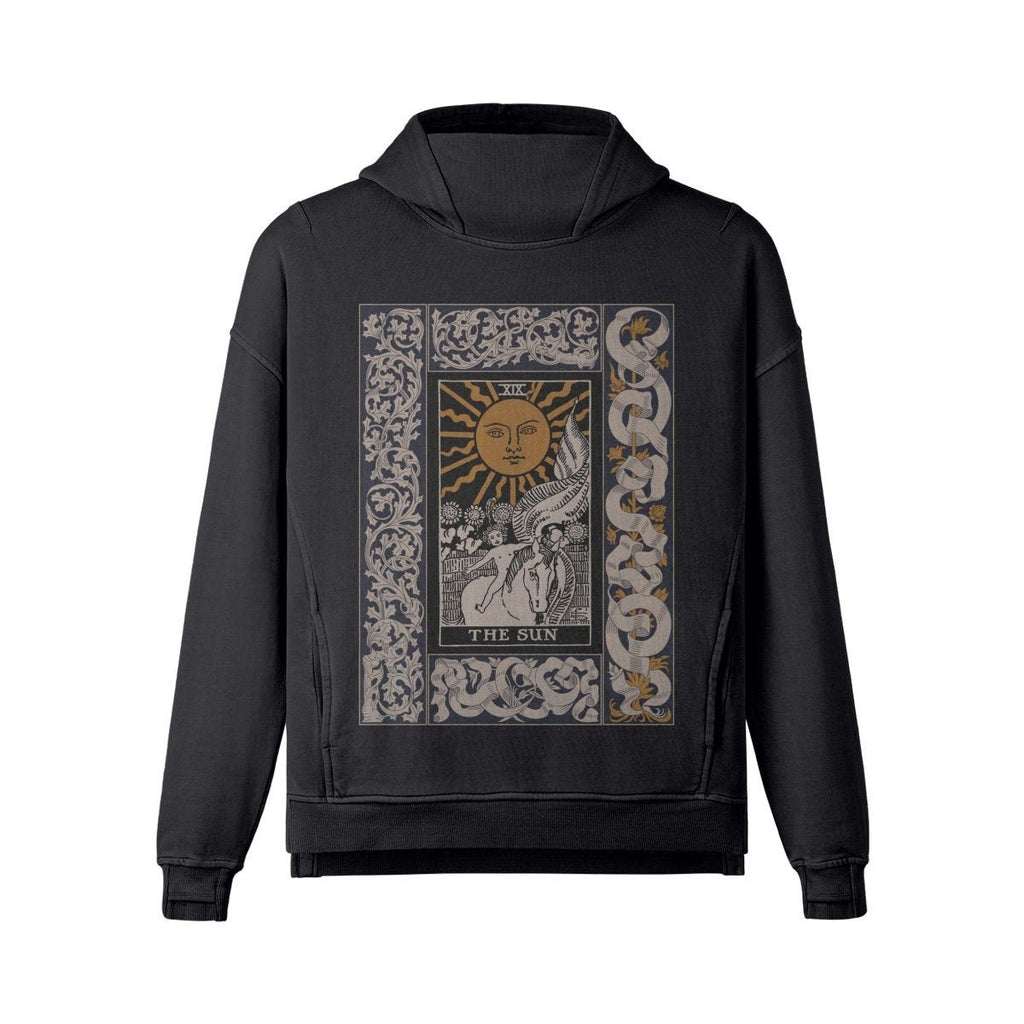 Tarot Hoodie - The Sun Card - Mens Or Womens - Washed Slit Hem Turtleneck Hoodie