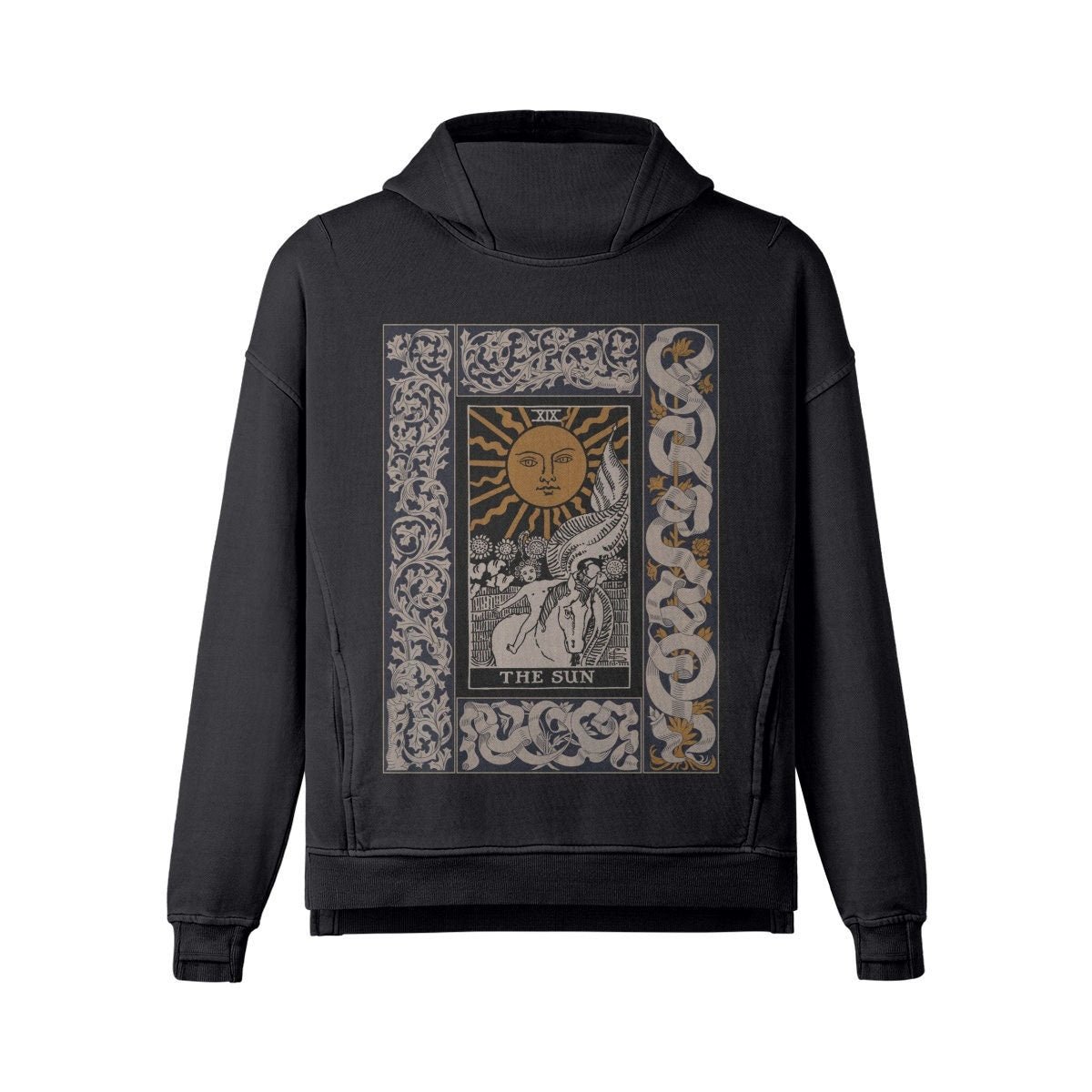Tarot Hoodie - The Sun Card - Mens Or Womens - Washed Slit Hem Turtleneck Hoodie