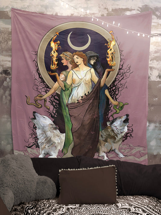 Hecate Moon Goddess Tapestry – Purple Wiccan Wall Art