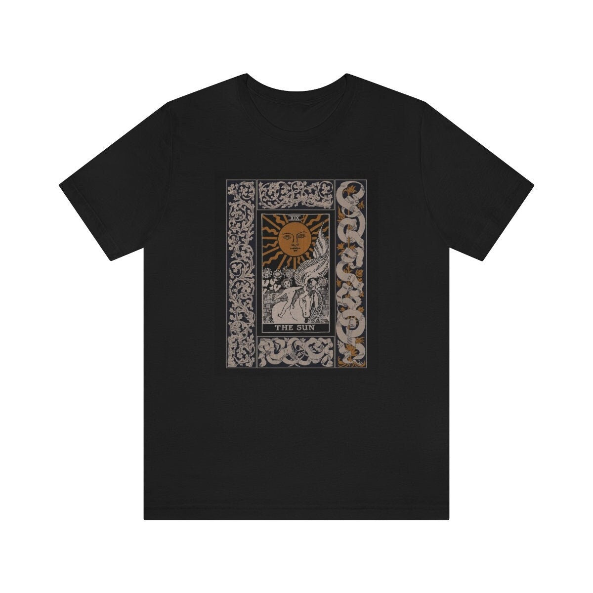 The Sun Tarot Shirt - Vintage Tarot Design - Black Unisex Jersey Short Sleeve Tee